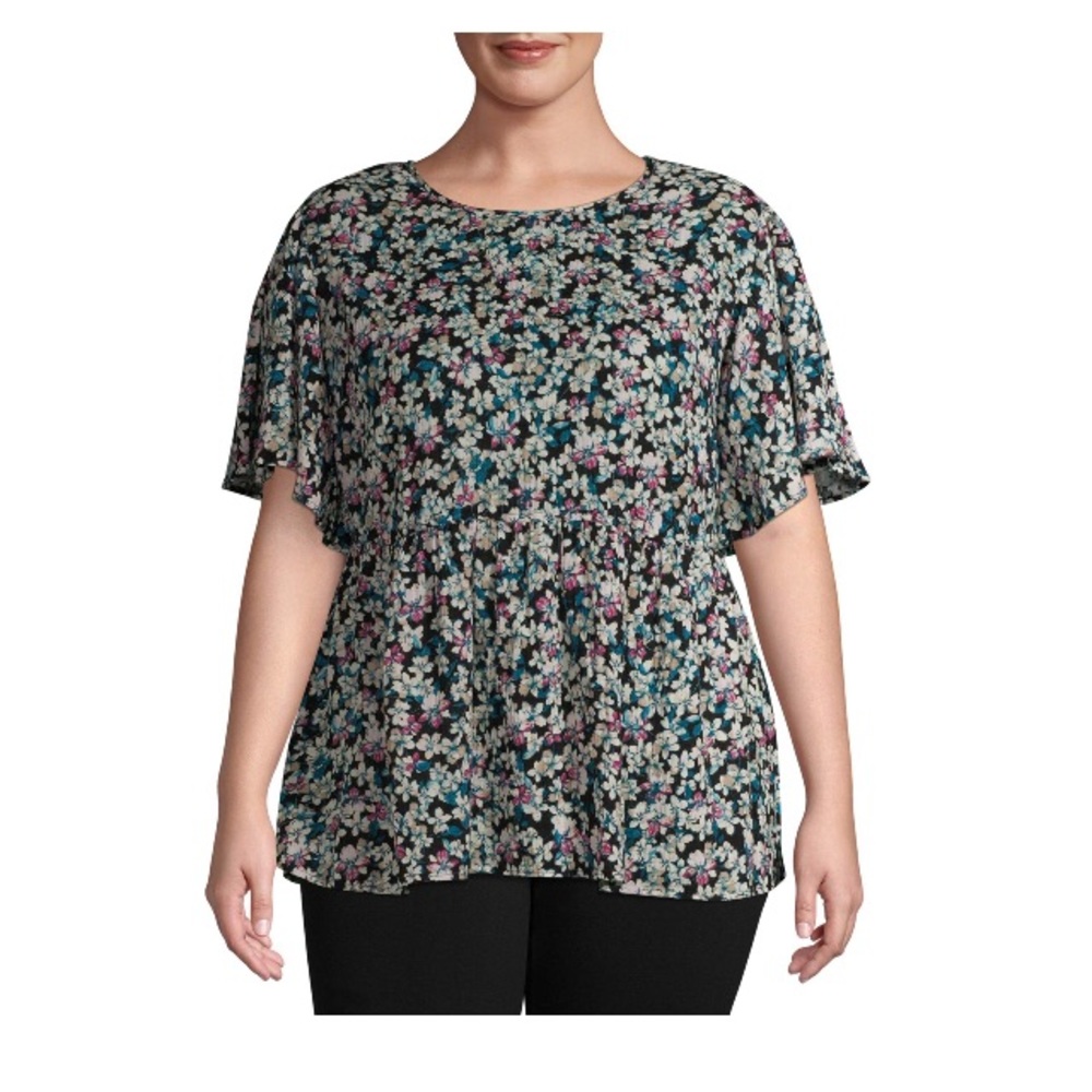 Terra & Sky Women's Plus Floral Print Babydoll Top - Picture 4 of 4